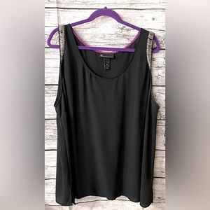 🌺Lane Bryant beaded sleeveless black georgette tank,26W